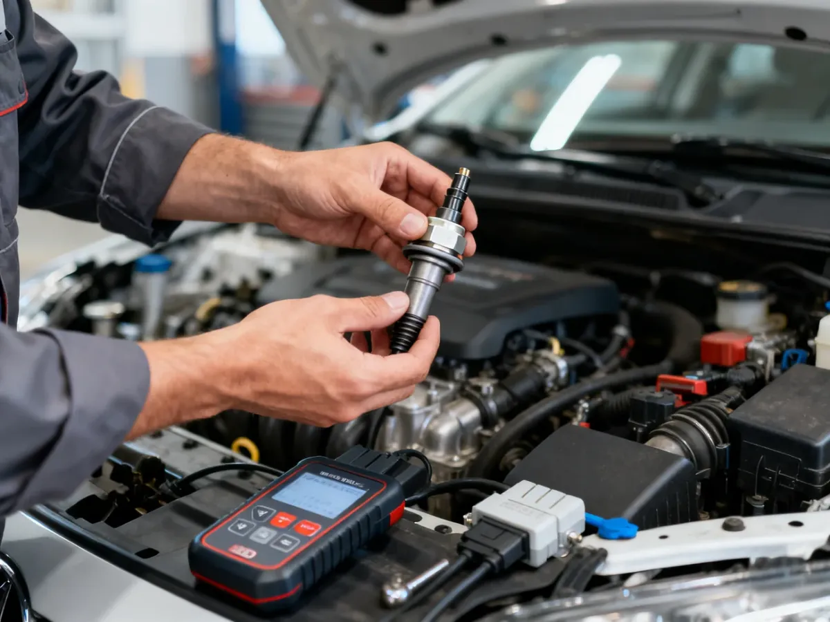 Mechanik diagnozujący cewkę zapłonową przy użyciu testera OBD2