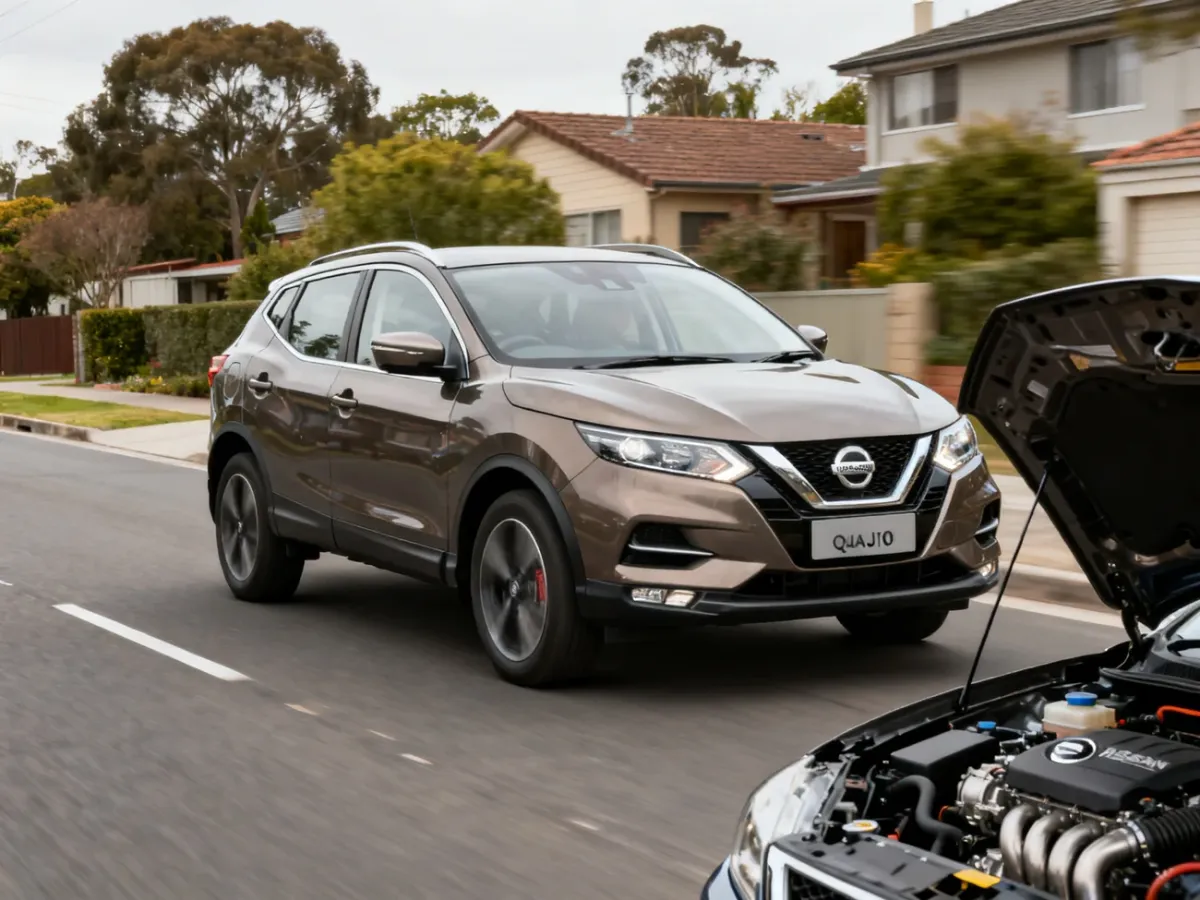 Nissan Qashqai J10 podczas codziennej jazdy z widocznym silnikiem benzynowym