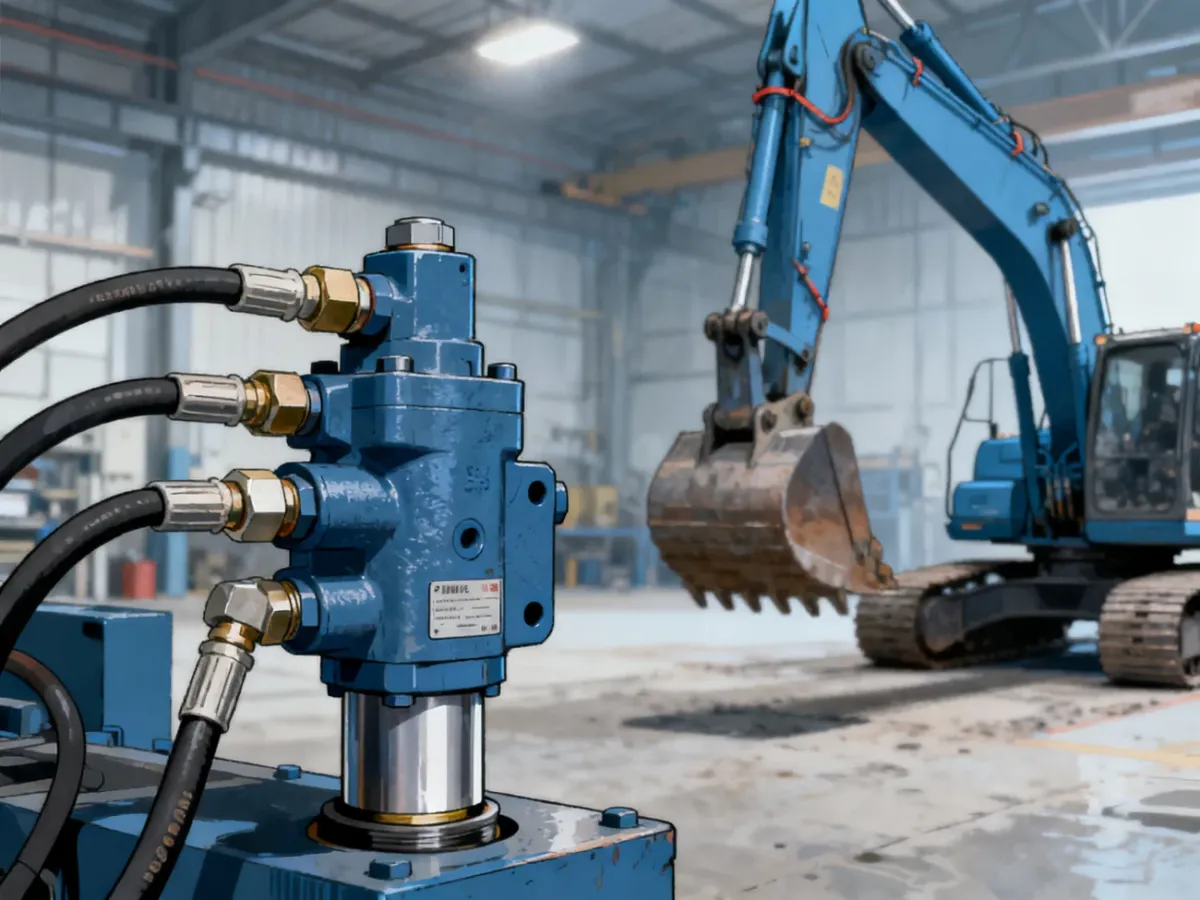 Zamek hydrauliczny połączony z siłownikiem hydraulicznym w maszynie