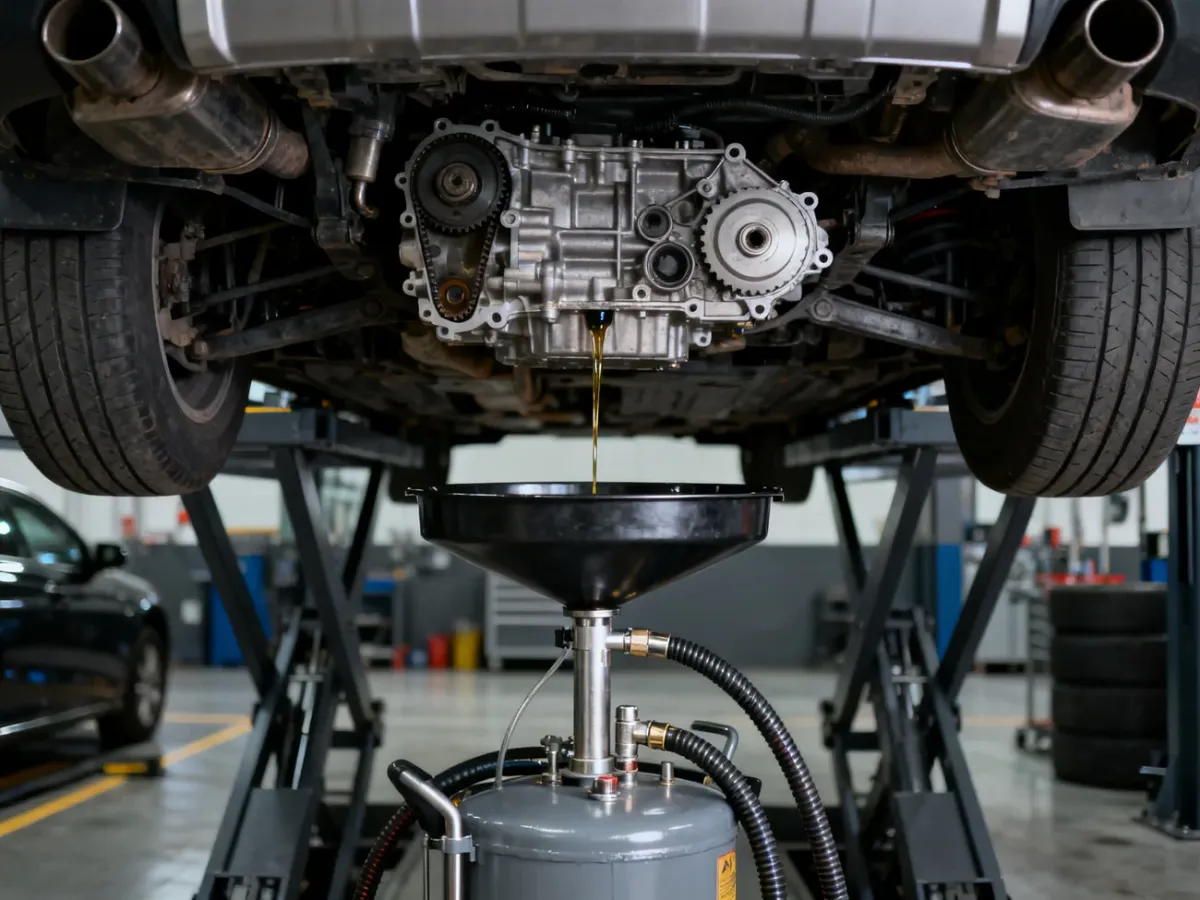 Mechanik wymieniający olej w automatycznej skrzyni biegów