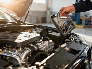 Profesjonalny amortyzator i sprężyna zawieszenia samochodowego w nowoczesnym warsztacie mechanicznym.
