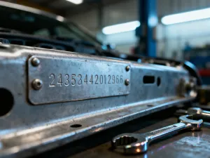 Zbliżenie na pasek rozrządu i elementy mechaniczne silnika 1.5 Ecoboost w profesjonalnym warsztacie samochodowym.
