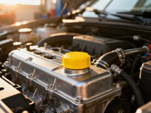 Zbliżenie na mechanizm pompy wtryskowej silnika Diesla z widocznymi detalami kół zębatych i zaworów.