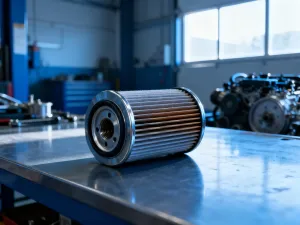 Zbliżenie na nowoczesny silnik TFSI z widocznymi detalami mechanicznymi w profesjonalnym warsztacie.