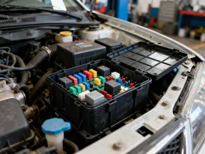 Zbliżenie na pasek rozrządu i elementy mechaniczne nowoczesnego silnika samochodowego w warsztacie.