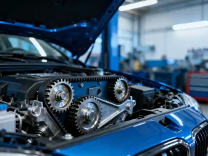 Mechanik przygotowuje nowy drążek kierowniczy do montażu w nowoczesnym warsztacie samochodowym.