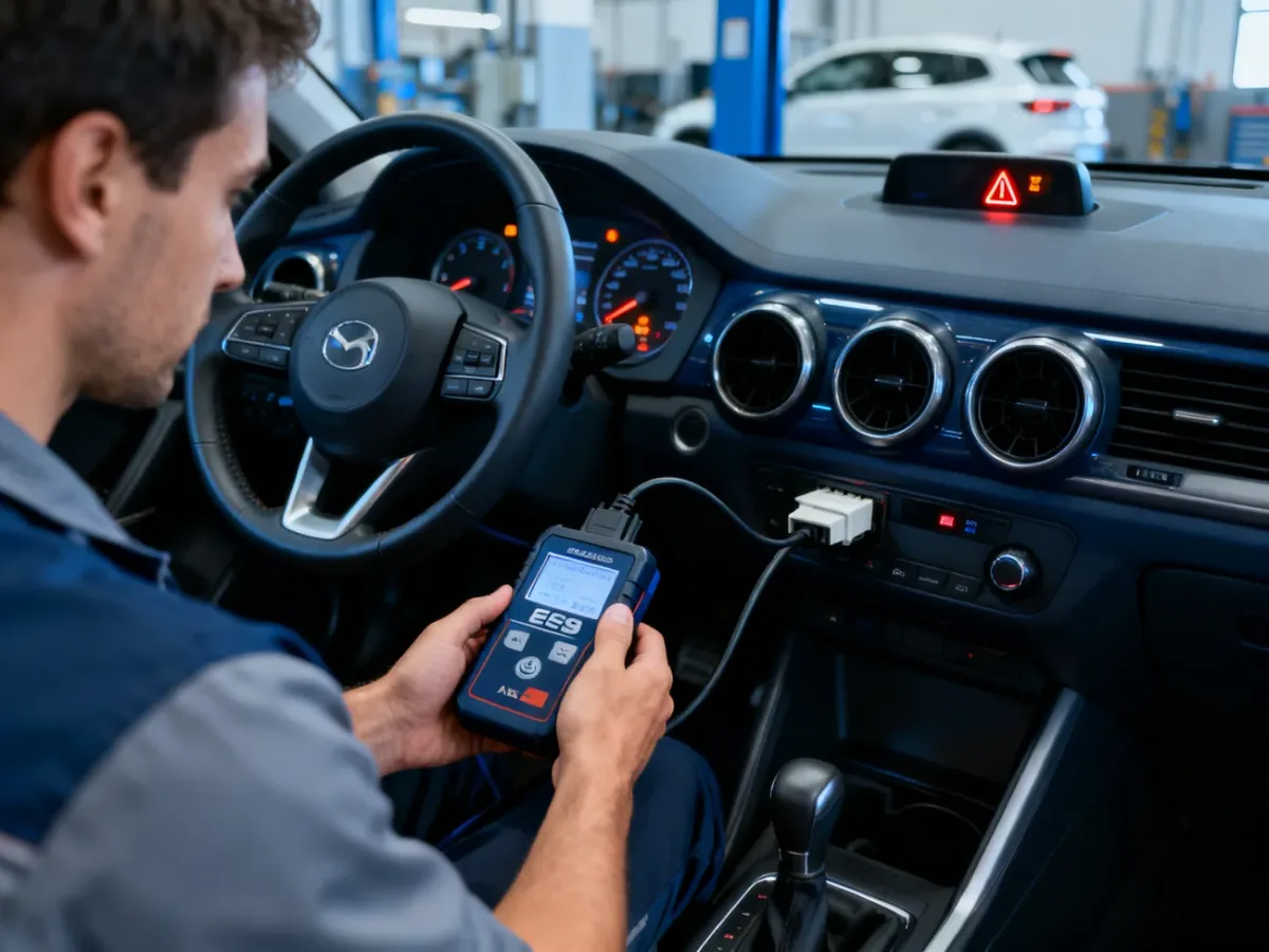 Mechanik diagnozujący układ ESP za pomocą skanera OBD2