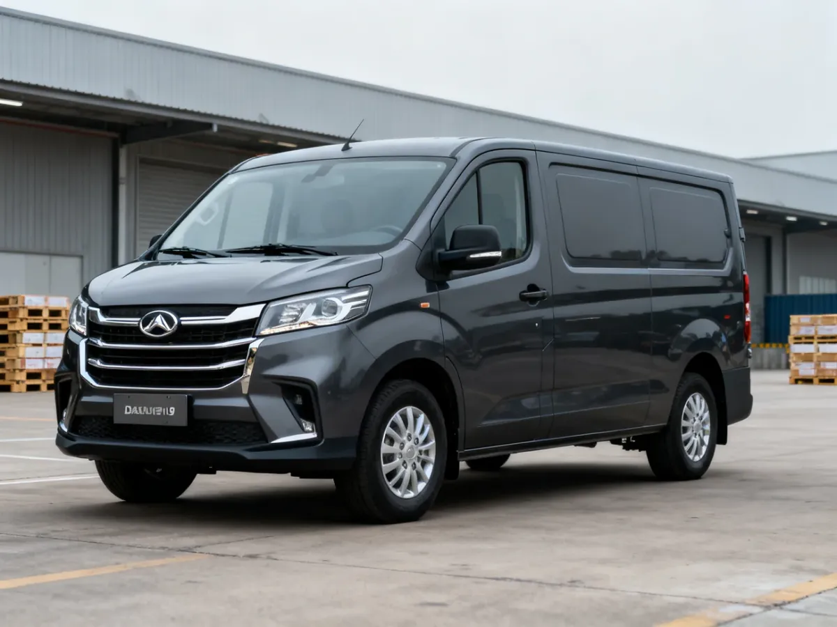 Ciemnoszary Maxus Deliver 9 diesel na terenie centrum logistycznego