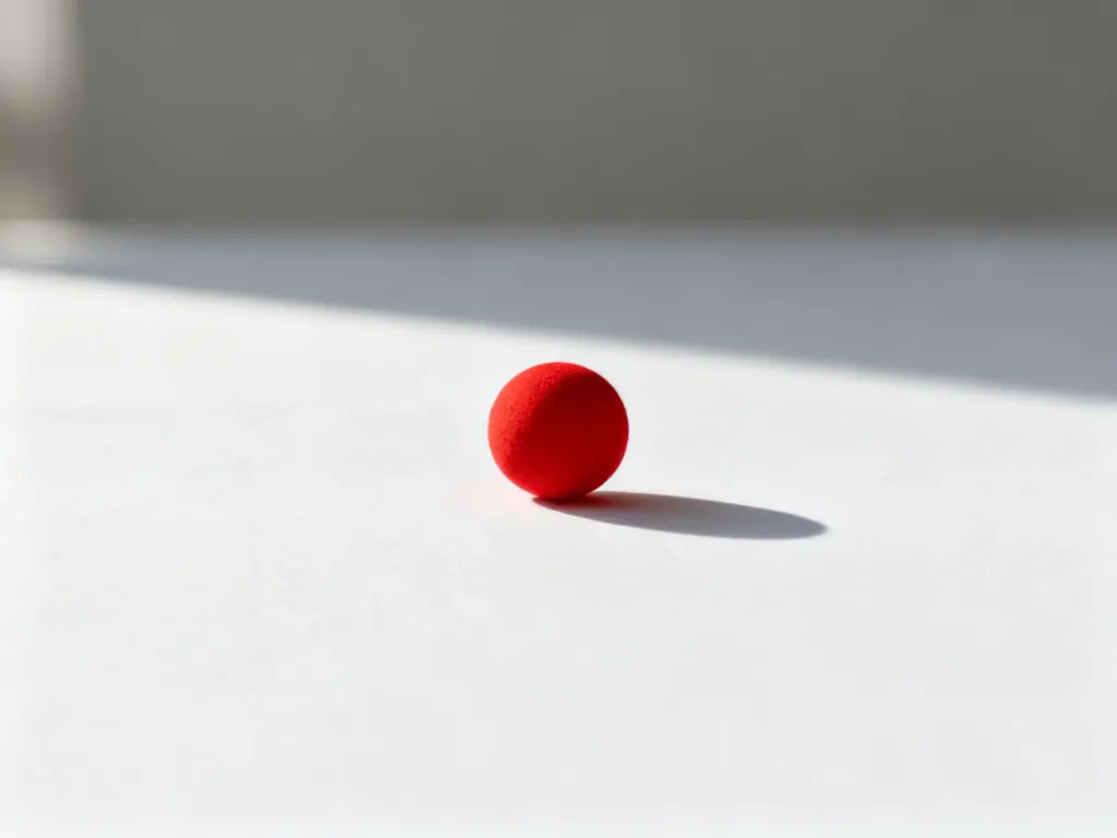 Minimalistyczna, czerwona kropka na białym tle, symbolizująca istotę pojęcia „dot”.
