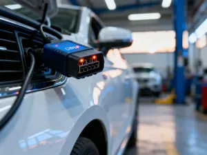 Zbliżenie na przewód zaworu odmy w komorze silnika samochodu. Widoczne czyste elementy mechaniczne w świetle dziennym.