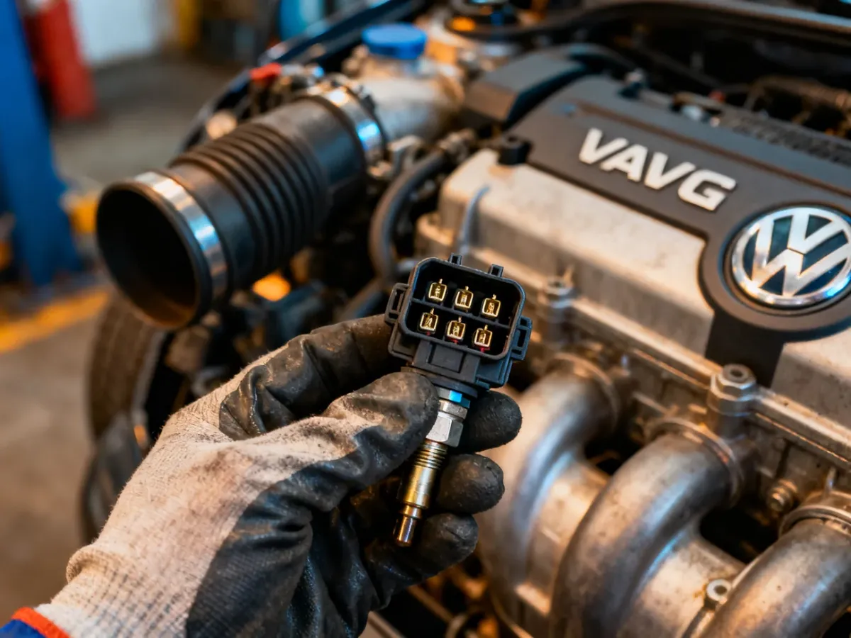 Mechanik lokalizujący czujnik temperatury płynu przy silniku 1.9 TDI